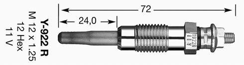 Y-922R NGK 11,0V 5,5A M12 x 1,25, Metal glow plug, 0,9 Ohm, 71,5 mm, 23 Nm Total Length: 71,5mm, Thread Size: M12 x 1,25 Glow plugs 4356 buy