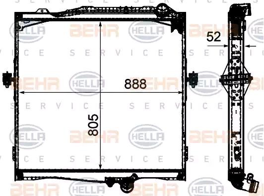 HELLA 8MK 376 906-291 Kühler, Motorkühlung für RENAULT TRUCKS D-Serie LKW in Original Qualität