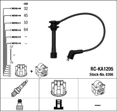 RC-KA1205 NGK 6306 Ignition Cable Kit 0K 9A4 18 140 B