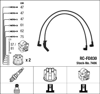 RC-FD830 NGK Number of circuits: 8 Ignition Lead Set 7406 buy