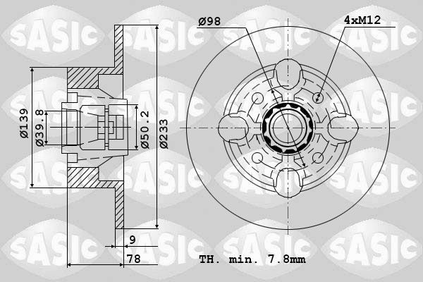 SASIC 9004209J Brake disc Rear Axle, 233x9mm, 4, solid