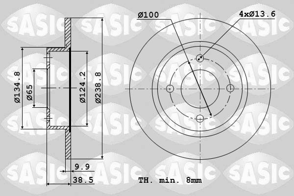 Brake disc set SASIC Front Axle, 239x9,9mm, 4x65, solid - 9004217J