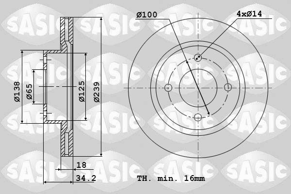 Brake disc SASIC Front Axle, 239x18mm, 4x65, Vented - 9004583J