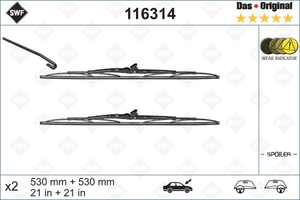 116314 SWF Windscreen wipers SAAB 530 mm Front, Standard, with spoiler