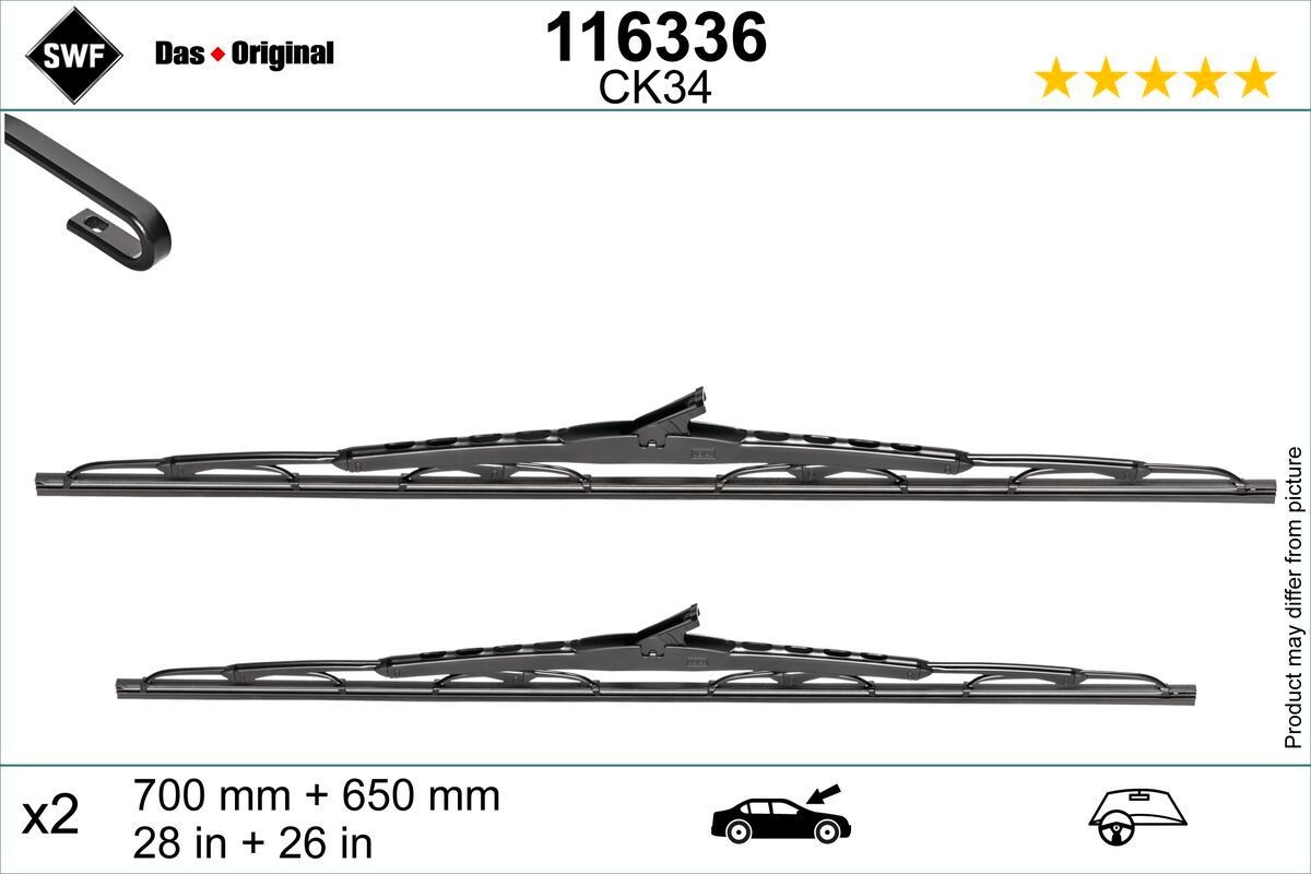 Bosch Balais d'Essuie–Glace Plats Conventionnel Twin 532, Longueur:  700mm/700mm – 1 Paire de Balais avant