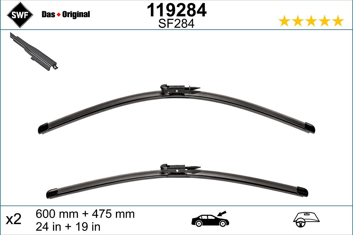 119284 Window wiper 119284 SWF 600, 475 mm Front, Beam, with spoiler, for left-hand drive vehicles