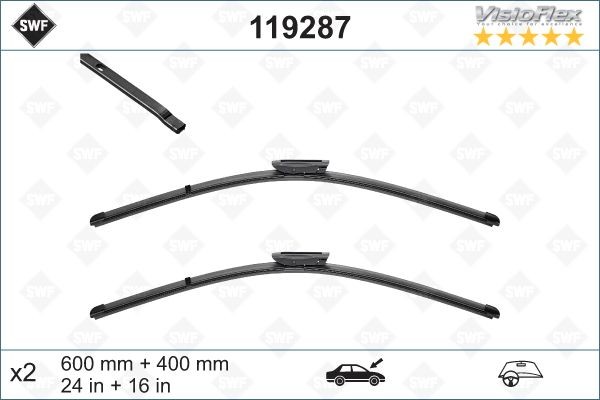 SWF VisioFlex 600, 400 mm Front, Beam, with spoiler, for left-hand drive vehicles Styling: with spoiler, Left-/right-hand drive vehicles: for left-hand drive vehicles Wiper blades 119287 buy