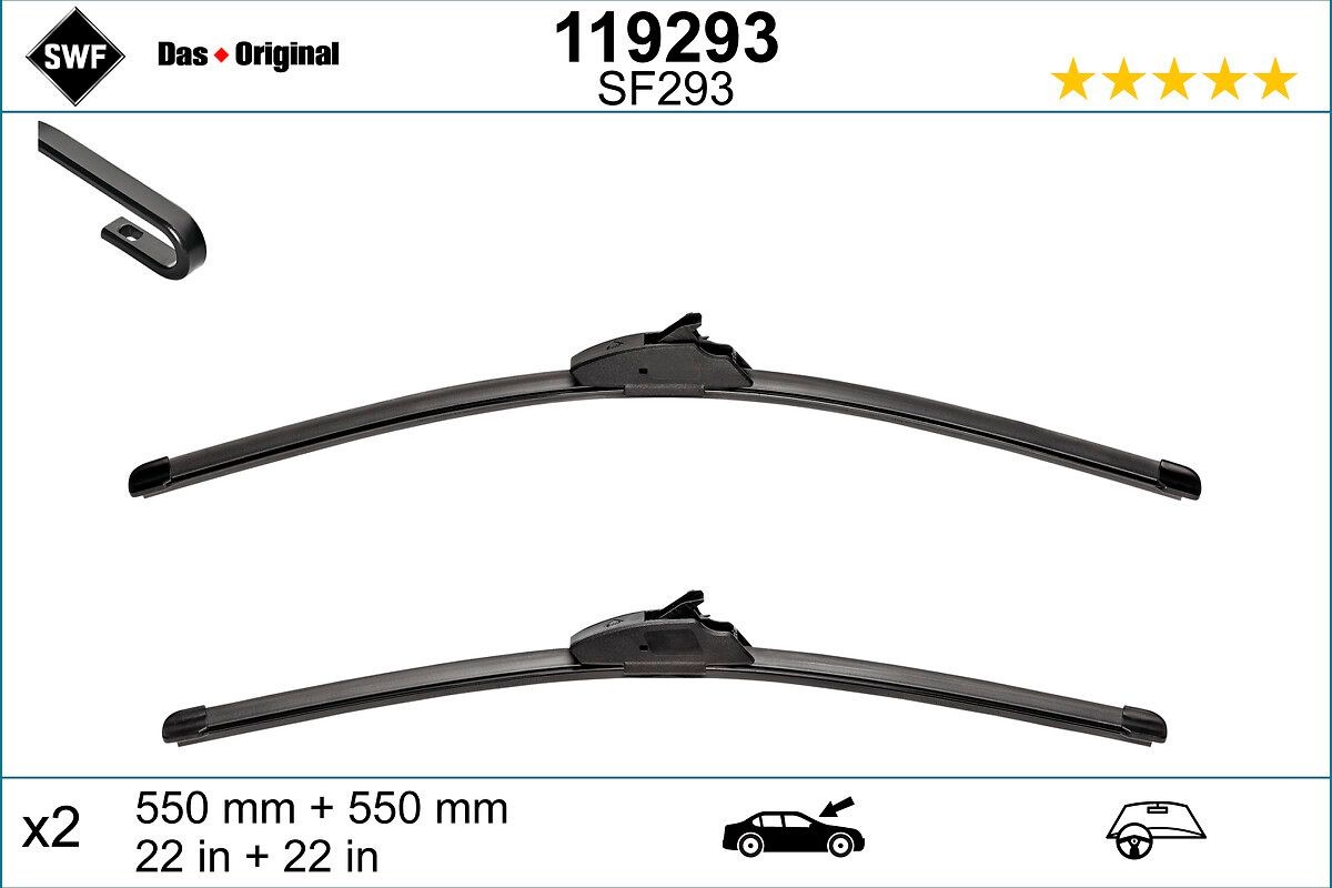 SWF VisioFlex 119293 Wiper blade 550 mm Front, Beam, with spoiler, for left-hand drive vehicles
