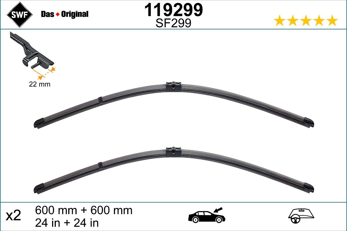 SWF VisioFlex 119299 Wiper blade 600 mm Front, Beam, with spoiler, for left-hand drive vehicles