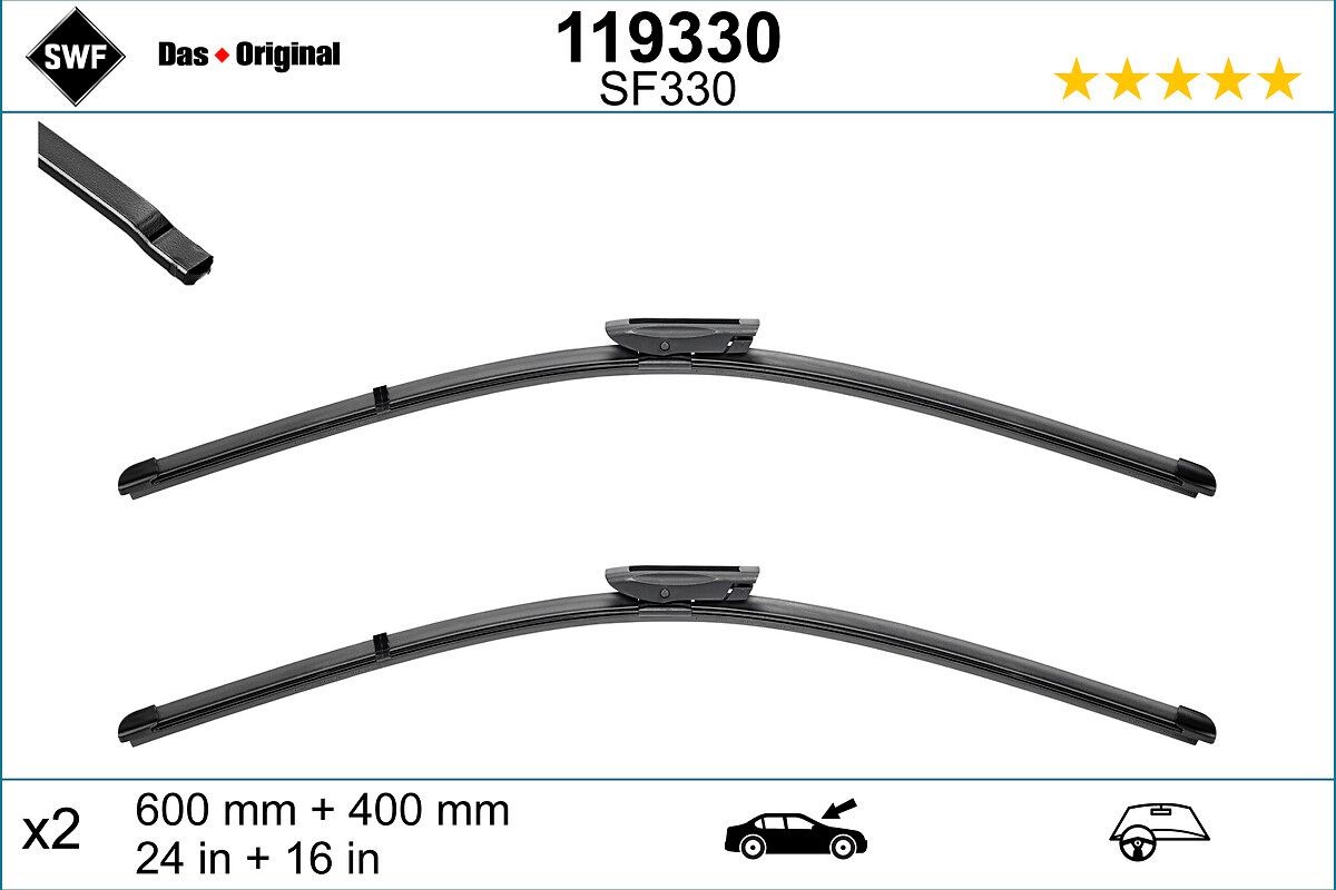 SWF VisioFlex 119330 Wiper blade 600, 400 mm Front, Beam, with spoiler, for left-hand drive vehicles