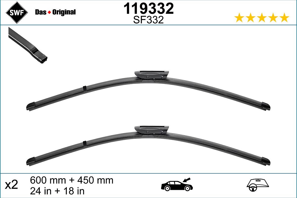 SWF VisioFlex 119332 Wiper blade 600, 450 mm Front, Beam, with spoiler, for left-hand drive vehicles