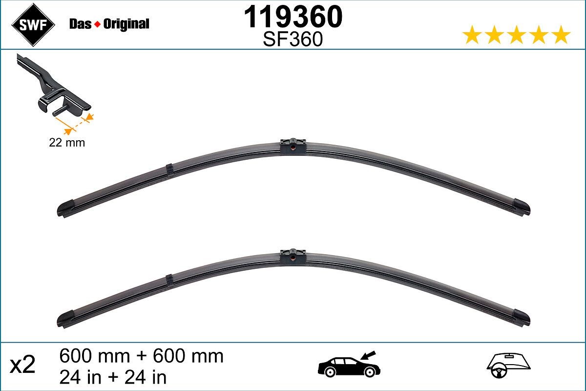 SF360 SWF VisioFlex 600 mm Front, Beam, with spoiler, for left-hand drive vehicles Styling: with spoiler, Left-/right-hand drive vehicles: for left-hand drive vehicles Wiper blades 119360 buy