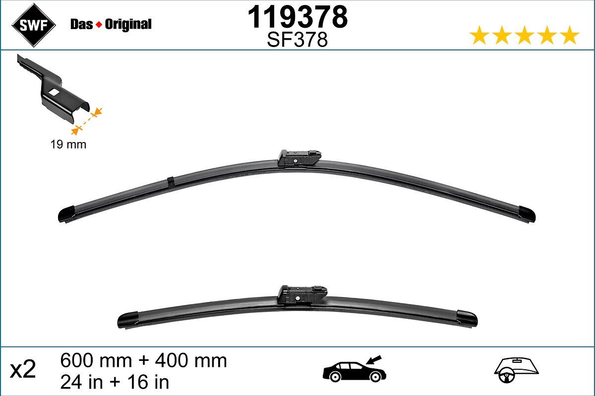 SWF VisioFlex 119378 Wiper blade 600, 400 mm Front, Beam, with spoiler, for left-hand drive vehicles