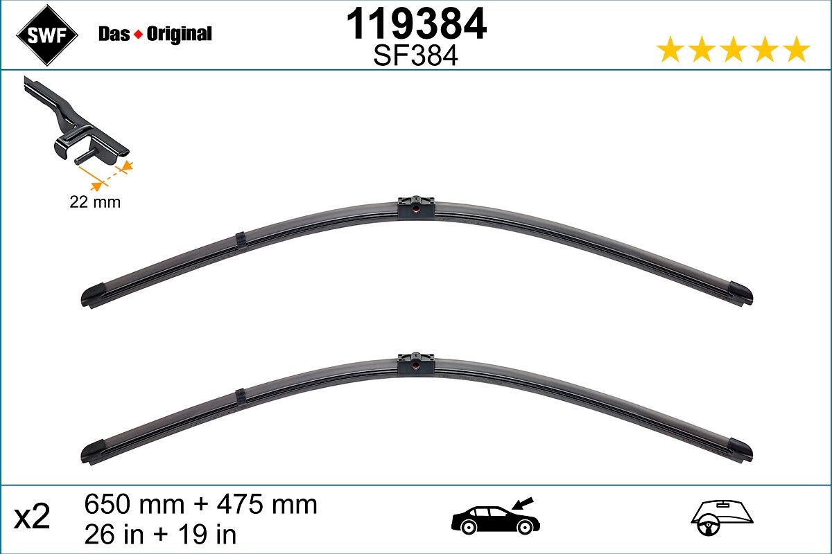 SWF VisioFlex 119384 Wiper blade 650, 475 mm Front, Beam, with spoiler, for left-hand drive vehicles