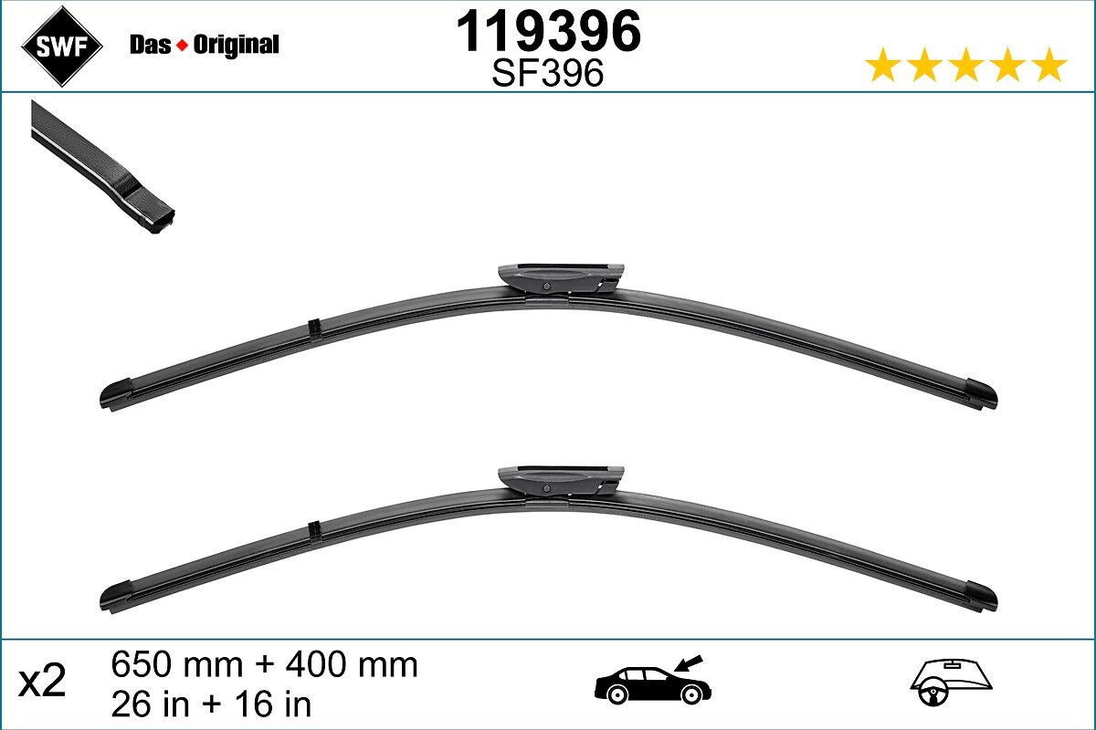 SWF VisioFlex 119396 Wiper blade 650, 400 mm Front, Beam, with spoiler, for left-hand drive vehicles