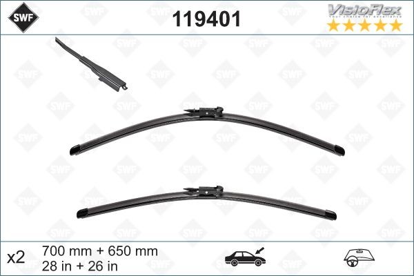SWF VisioFlex 119401 Wiper blade 700, 650 mm Front, Beam, with spoiler, for left-hand drive vehicles