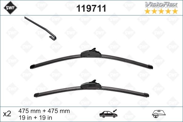 SWF VisioFlex 119711 Wiper blade 475 mm Front, Beam, with spoiler, for left-hand drive vehicles