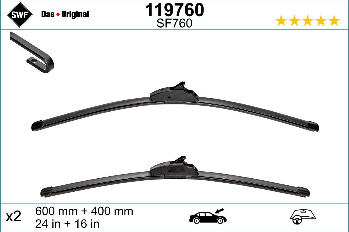 SWF VisioFlex 119760 Wiper blade 600, 400 mm Front, Beam, with spoiler, for left-hand drive vehicles