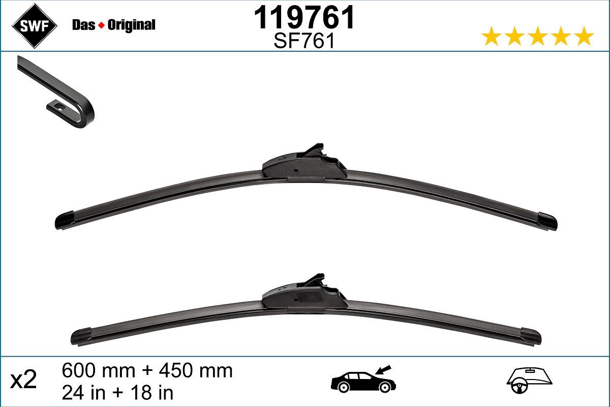 SWF VisioFlex 119761 Wiper blade 600, 450 mm Front, Beam, with spoiler, for left-hand drive vehicles