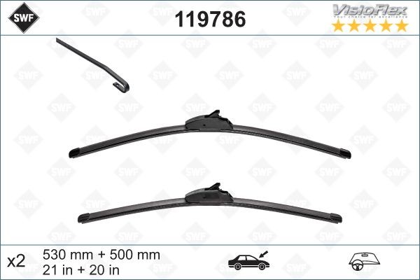 SWF VisioFlex 530, 500 mm Front, Beam, with spoiler, for left-hand drive vehicles Styling: with spoiler, Left-/right-hand drive vehicles: for left-hand drive vehicles Wiper blades 119786 buy