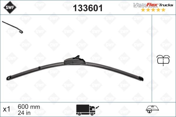 SWF VisioFlex Trucks 600 mm, Beam, with spoiler, for left-hand drive vehicles, 24 Inch , with integrated washer fluid jet Styling: with spoiler, Left-/right-hand drive vehicles: for left-hand drive vehicles Wiper blades 133601 buy