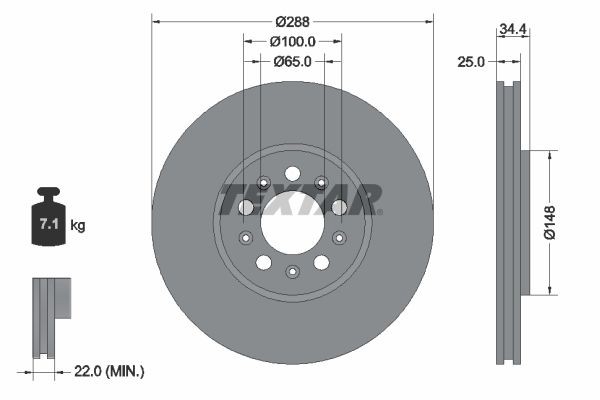 Original TEXTAR 98200 1066 0 1 PRO+ Brake disc 92106605 for VW BORA