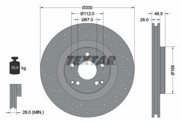 TEXTAR PRO+ 92119805 Brake disc 330x28mm, 05/07x112, Perforated, internally vented, Coated, High-carbon