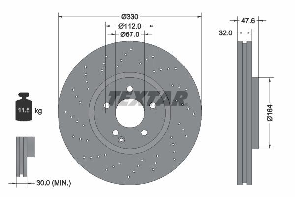 98200 1241 0 1 PRO+ TEXTAR 330x32mm, 05/06x112, internally vented, Perforated, Coated, High-carbon Ø: 330mm, Brake Disc Thickness: 32mm Brake rotor 92124105 buy