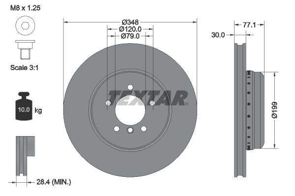 TEXTAR 92141825 Спирачен диск вътрешновентилиран, спирачен диск от две части, с покритие, високовъглеродна, без болтове за закрепване на колелата, без колесна главина, с винтове BMW в оригинално качество