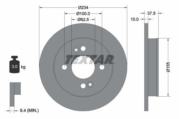 92147203 TEXTAR Brake rotors HYUNDAI 234x10mm, 04/06x100, solid, Coated