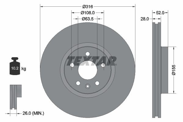 98200 1623 0 1 PRO+ TEXTAR PRO+ 316x28mm, 05/06x108, Externally Vented, Coated, High-carbon Ø: 316mm, Brake Disc Thickness: 28mm Brake rotor 92162305 buy