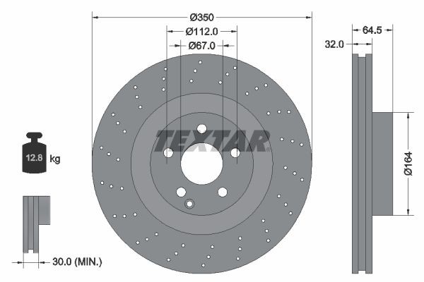 TEXTAR PRO+ 92176405 Brake disc 350x32mm, 05/06x112, Perforated, internally vented, Coated, High-carbon