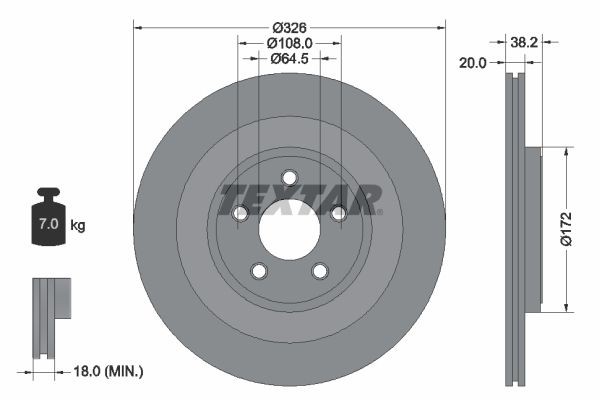 TEXTAR PRO+ 92178005 Brake disc 326x20mm, 05/05x108, internally vented, Coated, High-carbon