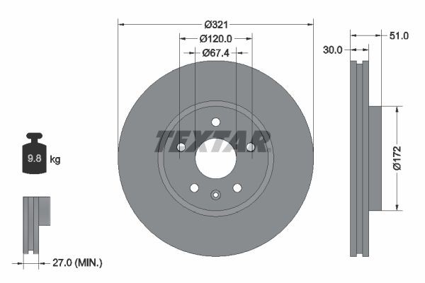 TEXTAR PRO+ 92187005 Brake disc 321x30mm, 05/06x120, internally vented, Coated, High-carbon