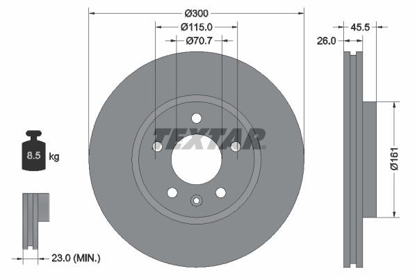 TEXTAR PRO+ 92205605 Brake disc 300x26mm, 05/06x115, internally vented, Coated, High-carbon