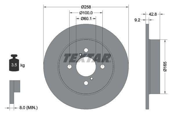 TEXTAR PRO 92227903 Brake disc 258x9,2mm, 04/06x100, solid, Coated