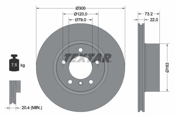 92238505 Brake discs 92238505 TEXTAR 300x22mm, 05/06x120, internally vented, Coated, High-carbon