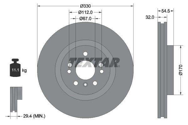 TEXTAR PRO+ 92260405 Brake disc 330x32mm, 05/08x112, internally vented, Coated, High-carbon