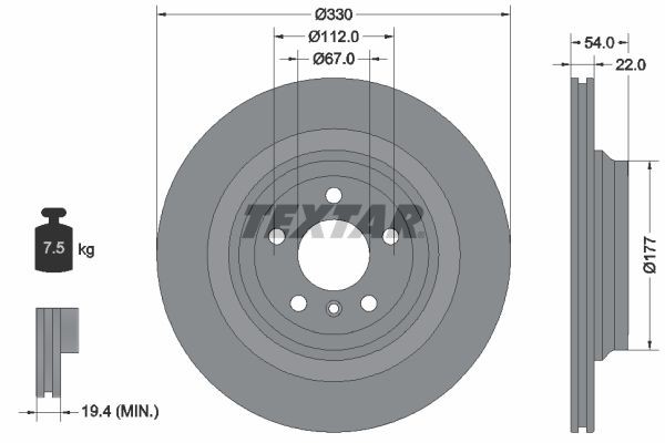 TEXTAR PRO+ 92273505 Brake disc 330x22mm, 05/06x112, internally vented, Coated, High-carbon