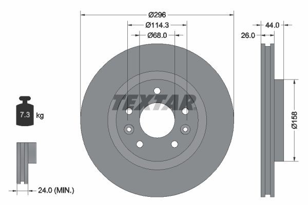TEXTAR PRO 92274203 Brake disc 296x26mm, 05/07x114,3, internally vented, Coated