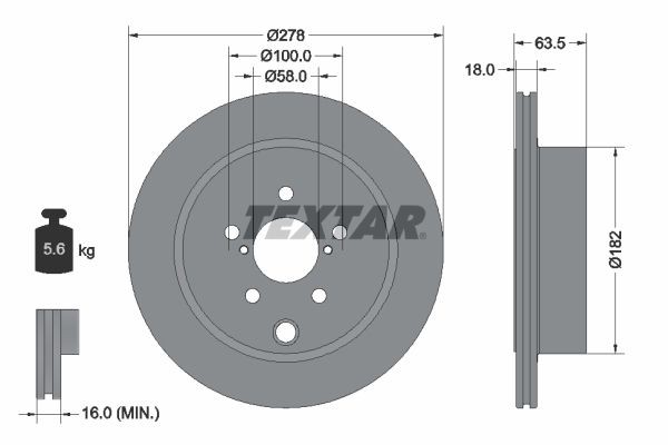 TEXTAR PRO 92278503 Brake disc 278x18mm, 05/08x100, internally vented, Coated