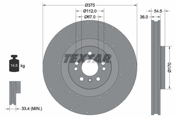 TEXTAR PRO+ 92279805 Brake disc 375x36mm, 05/08x112, Perforated, internally vented, Coated, High-carbon