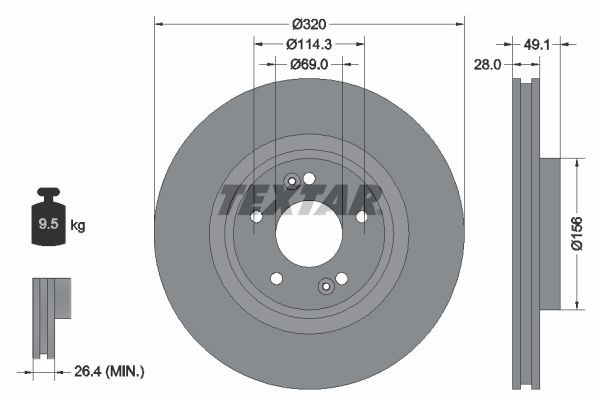 TEXTAR PRO 92281803 Brake disc 320x28mm, 05/07x114,3, internally vented, Coated