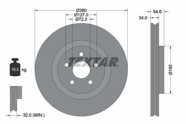 TEXTAR PRO+ 92281905 Brake disc 380x34mm, 05/05x127, internally vented, Coated, High-carbon