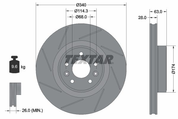 TEXTAR PRO+ 92282205 Brake disc 340x28mm, 05/07x114,3, internally vented, slotted, Coated, High-carbon