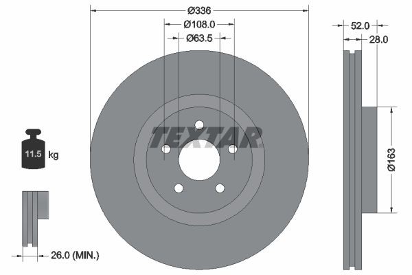 TEXTAR PRO+ 92282305 Brake disc 336x28mm, 05/05x108, internally vented, Coated, High-carbon