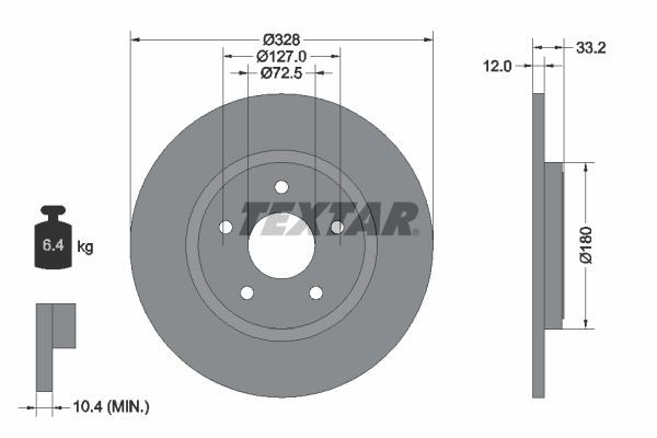 92286003 TEXTAR Brake rotors CHRYSLER 328x12mm, 05/05x127, solid, Coated