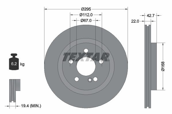 TEXTAR PRO 92286903 Brake disc 295x22mm, 05/06x112, internally vented, Coated