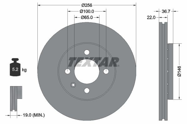 TEXTAR 92287003 Brake discs SKODA CITIGO 2012 in original quality