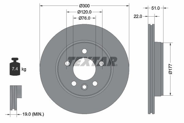TEXTAR 92288503 Brake disc 300x22mm, 05/06x120, Externally Vented, Coated